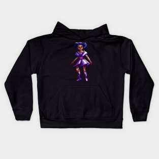 Anime girl with two puffs. Back lit 2. Black afro anime girl in purple from outer space ! beautiful  black girl with Braided hair, blue eyes, Cherry pink lips and dark brown skin. Hair love ! Kids Hoodie